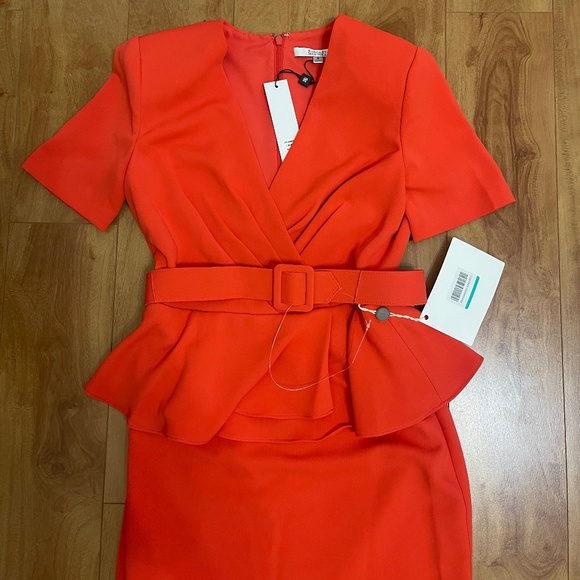 Badgley Mischka Deep Pink Peplum Dress Size 4 New With Tags - Picture 3 of 12